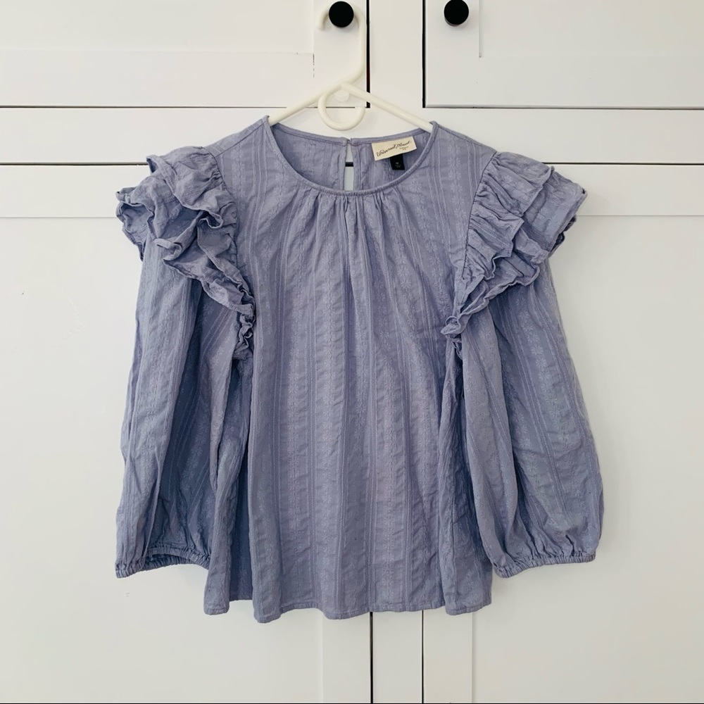 Universal Thread Blue Floral 100% Cotton Ruffle Long Sleeve Size Medium